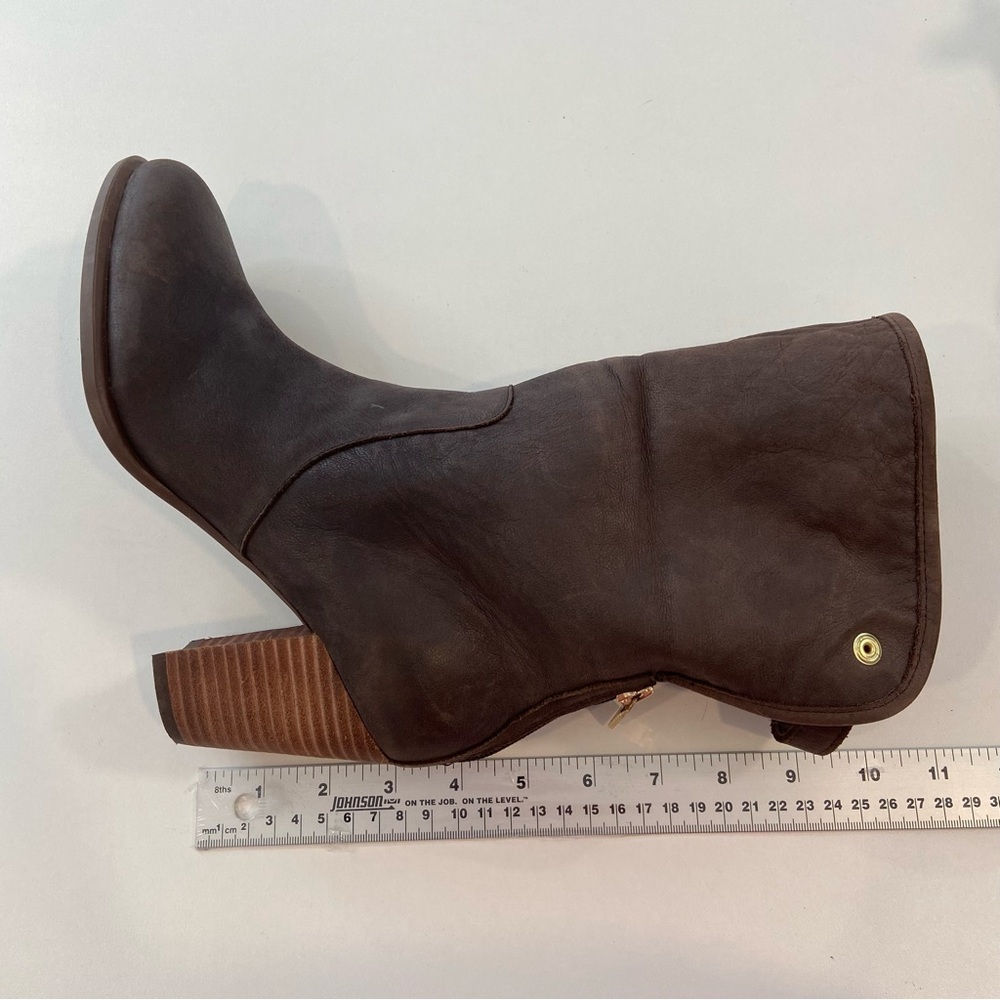 Tommy Hilfiger heeled ankle boots brown genuine leather shearling size 8 almond - Picture 13 of 16